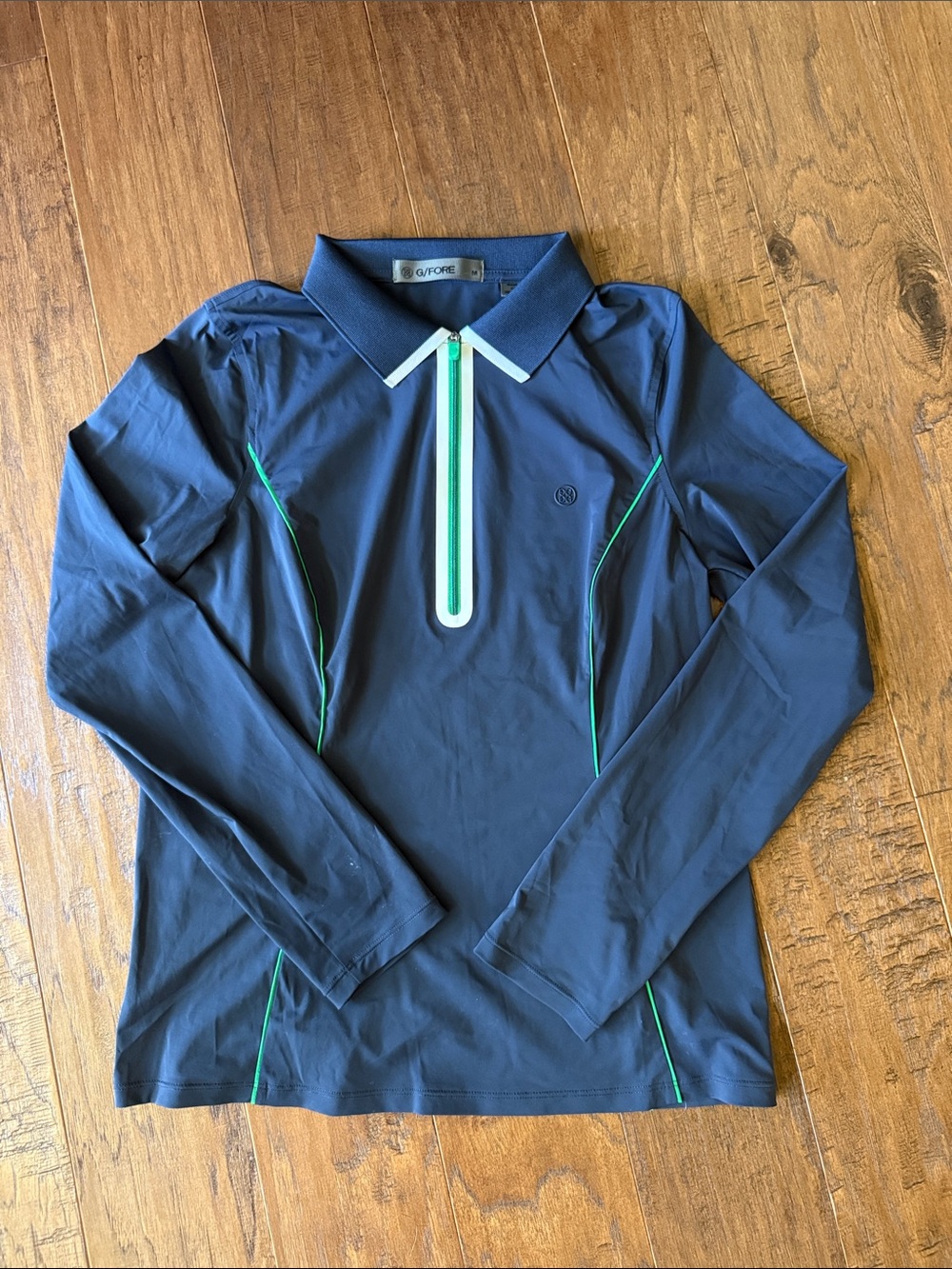 G/FORE Navy Long Sleeve Golf Shirt with Green Accents - NWOT